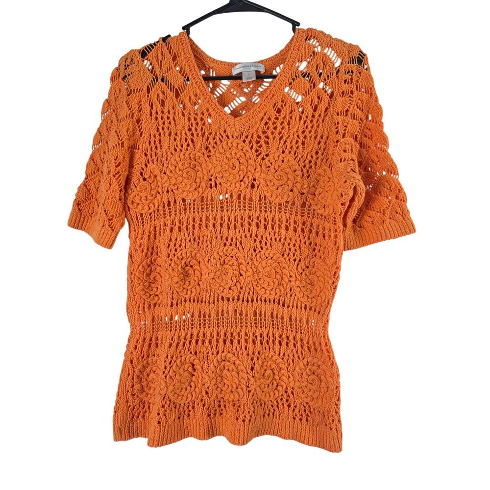 Christopher & Banks Crochet Sweater L Womens Orange Coquette Cottage‎ Core
